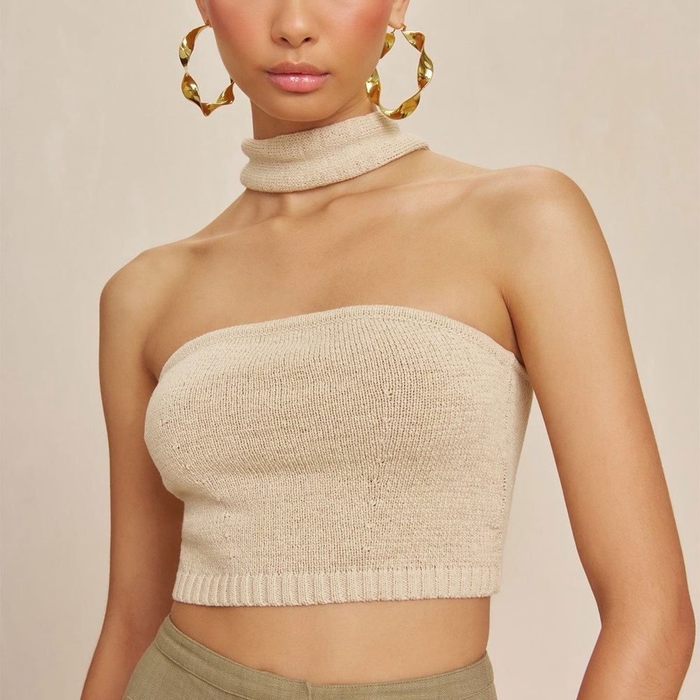 Knotted Halter Crop Top in Cream